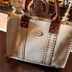 Avia Elegant Cream and Brown Studded Tote